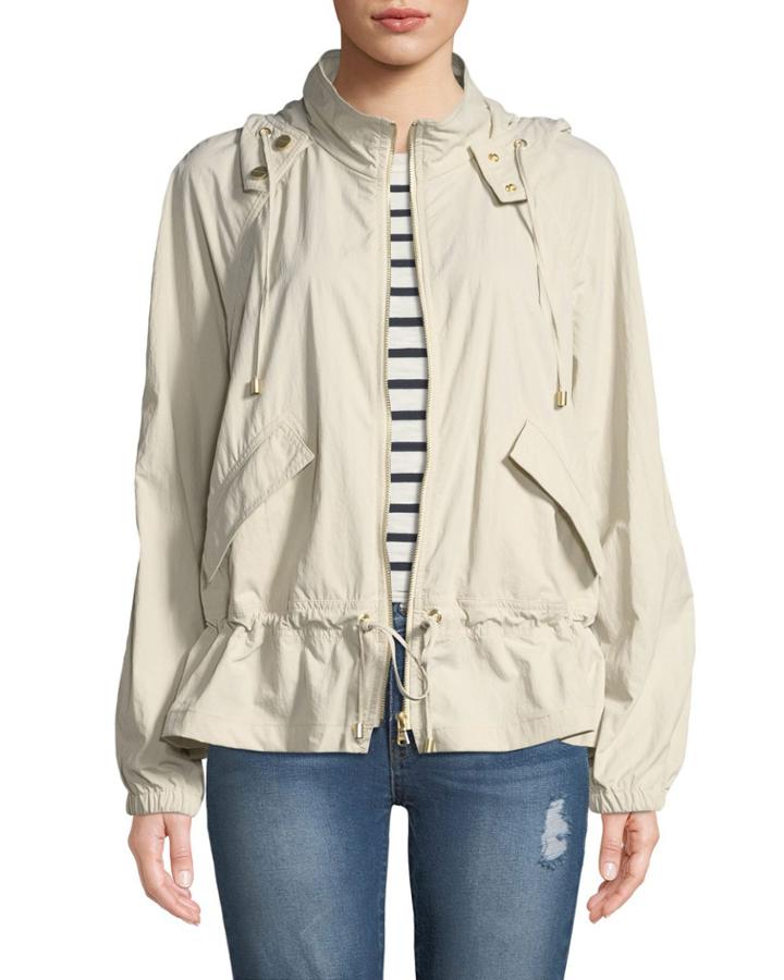 Hooded Zip-front Peplum Jacket