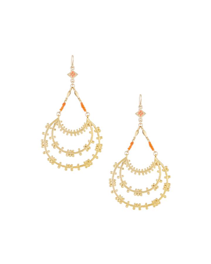 Tiered Hoop Drop Earrings With Coral Beads