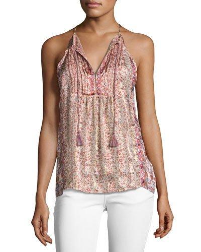Shara Tassel-tie Silk Top, Pink Pattern