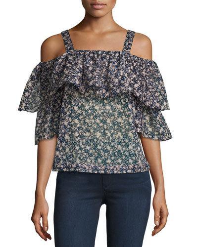 Floral-print Cold-shoulder Top, Multicolor Pattern