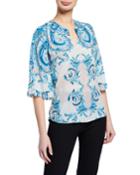 Nina Paisley Silk Ruffle-trim Blouse