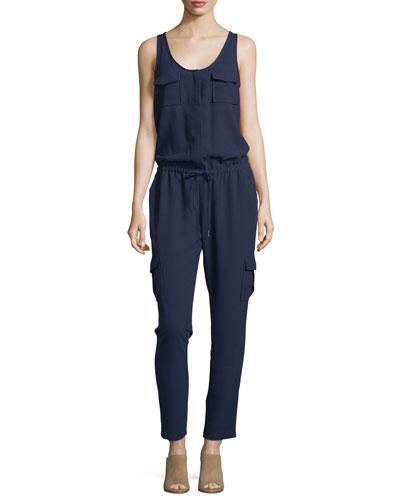 Vernay Crepe Sleeveless Jumpsuit, Dark Navy