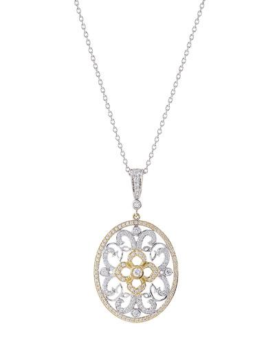 Oval Lace Diamond Pendant On 16 Chain Necklace