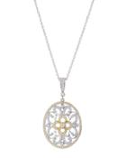 Oval Lace Diamond Pendant On 16 Chain Necklace