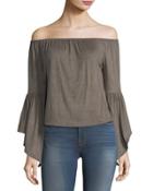 Faux-suede Ruffled Off-the-shoulder Top