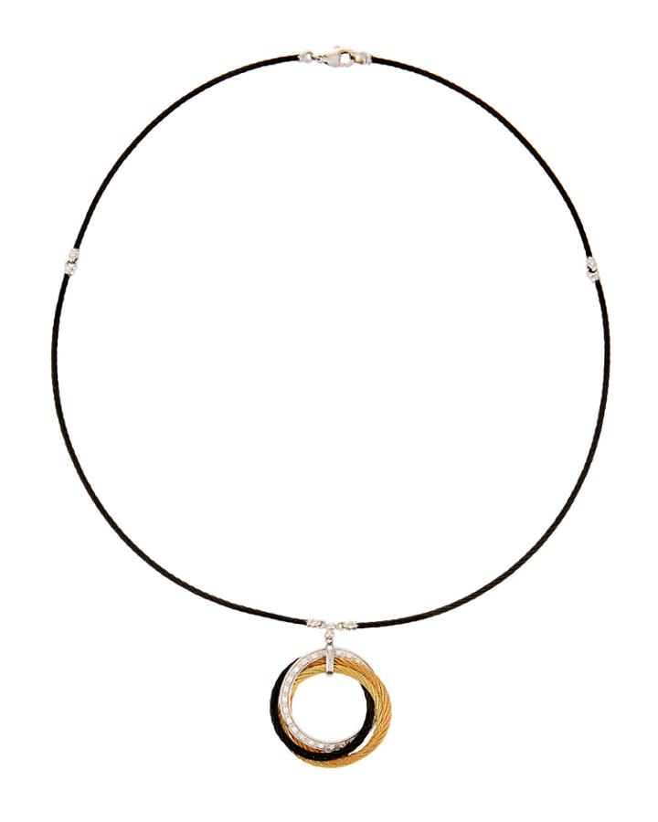 18k Tricolor Circle Diamond Pendant Necklace
