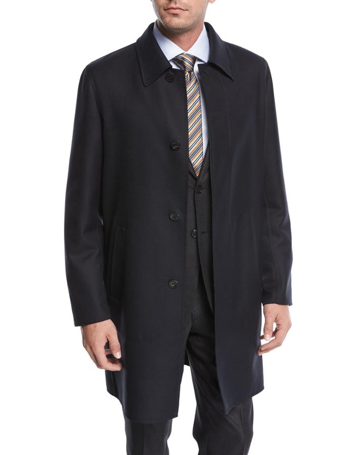 Single-breasted Wool Button-front Car Coat