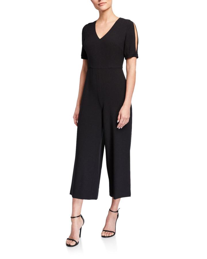Crepe Slit-sleeve Cropped Jumpsuit