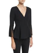 Fringed V-neck Peplum Top