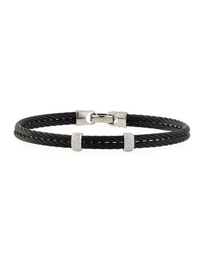 Noir Black Stainless Steel & Diamond Cable Bangle Bracelet