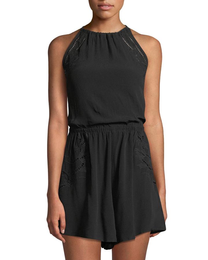 Liana Halter-neck Embroidered Romper