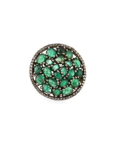 Round Emerald & Diamond Cocktail Ring