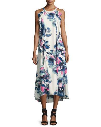 Sleeveless Ruffled High-low Dress, White Pattern