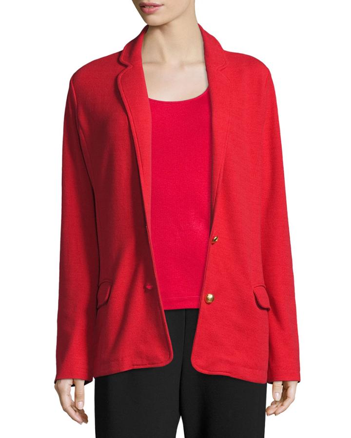 Two-button Long Pique Blazer, Classic Red,