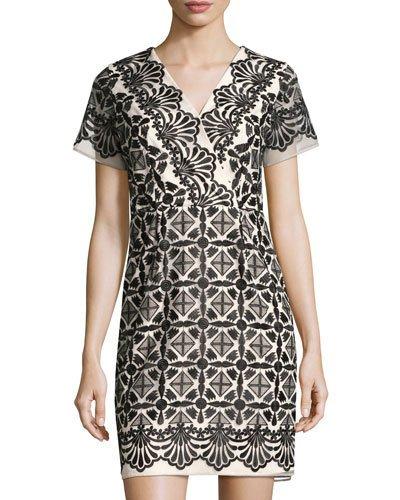 Maria Embroidered Sheath Dress, Black/white