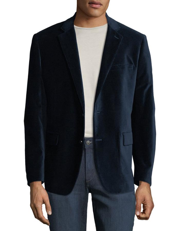 Men's Two-button Velvet Blazer, Cobalt