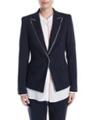 One-button Wool-blend Jacket W/ Contrast Piping