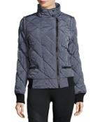 Asymmetric-zip Moto Puffer Jacket