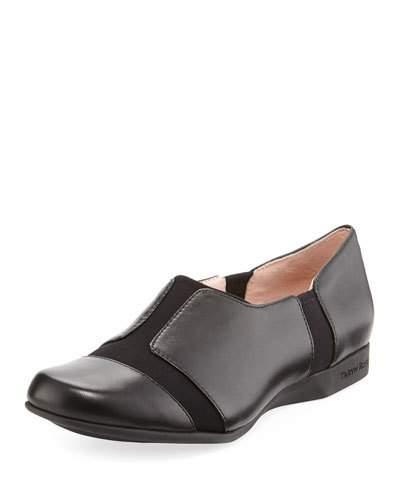 Tarsha Stretch-inset Leather Flat, Black