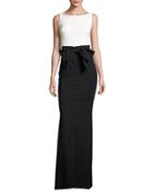 Sleeveless Two-tone Jersey Column Gown, Black/white