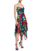 Sweetheart Sleeveless Cube-print Handkerchief Dress