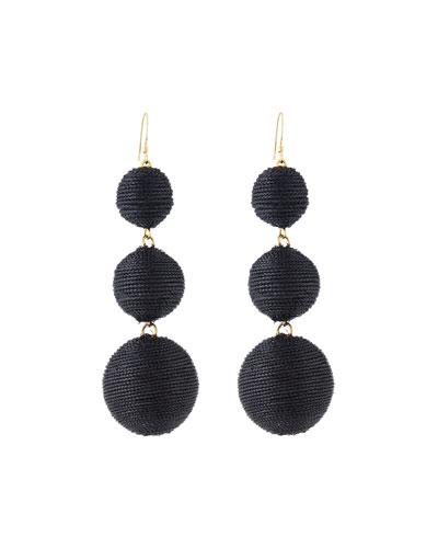 Threaded Triple-drop Ball Earrings, Black