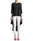 3/4-sleeve High-low Dress-back Crewneck Tee
