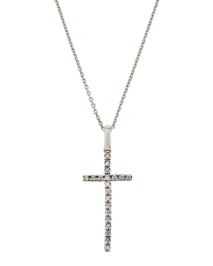 18k White Gold Thin Diamond Cross Necklace