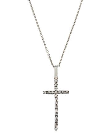 18k White Gold Thin Diamond Cross Necklace