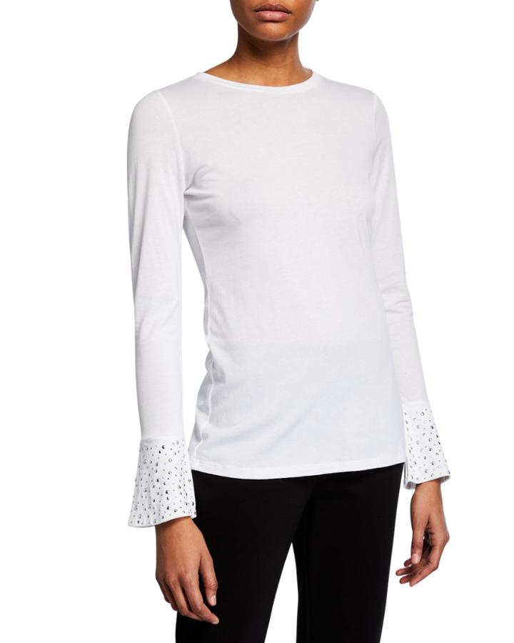 Studded Long-sleeve Cotton-blend Top