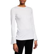 Studded Long-sleeve Cotton-blend Top