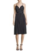 Midnight-lace Sleeveless Midi Cocktail Dress