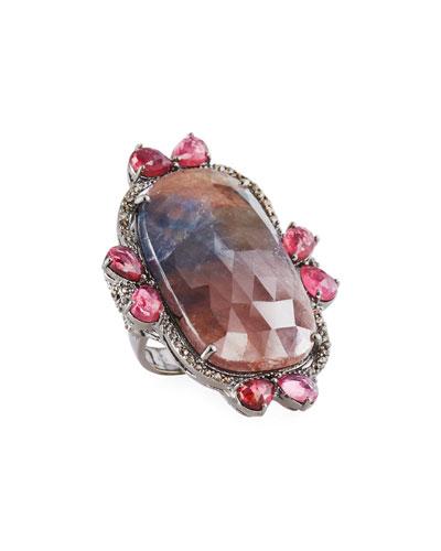 Mixed Sapphire & Champagne Diamond Ring,