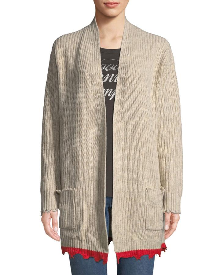 Rita Contrast-hem Wool Cardigan