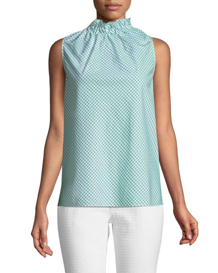 Percy Sleeveless Mixed Gingham Mock-neck Blouse