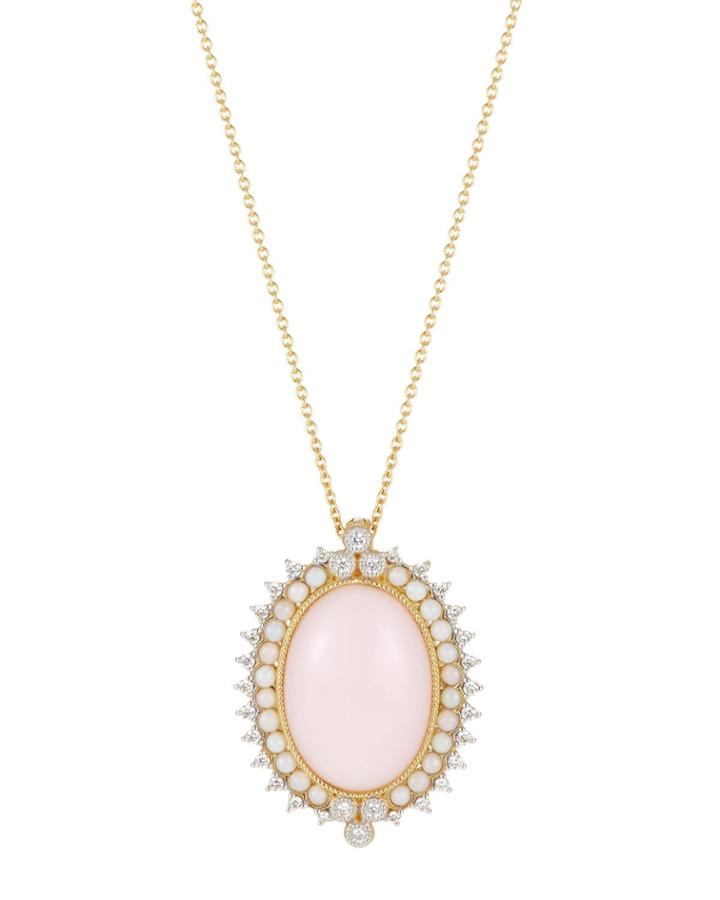18k Bohemian Provence Pink/white Opal Pendant Necklace