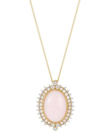 18k Bohemian Provence Pink/white Opal Pendant Necklace
