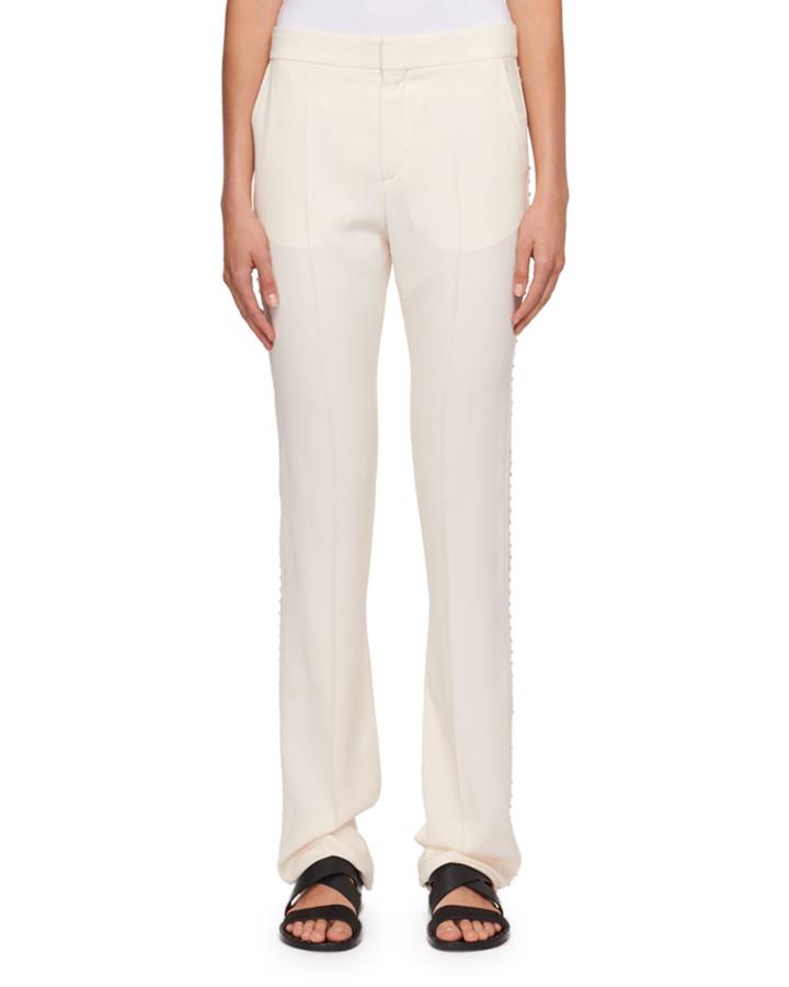 Cady Straight-leg Pants With Rhinestone Embroidery