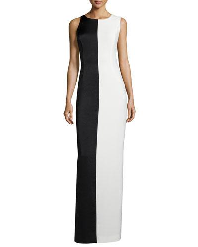 Sleeveless Two-tone Evening Gown, Chalk/black