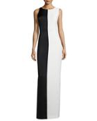 Sleeveless Two-tone Evening Gown, Chalk/black