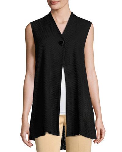 One-button Textured Knit Vest, Black