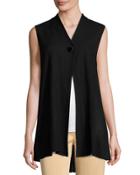 One-button Textured Knit Vest, Black