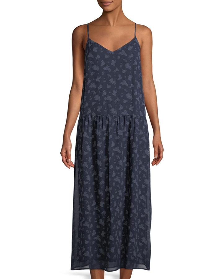 Floral Calico Silk Drop-waist Dress