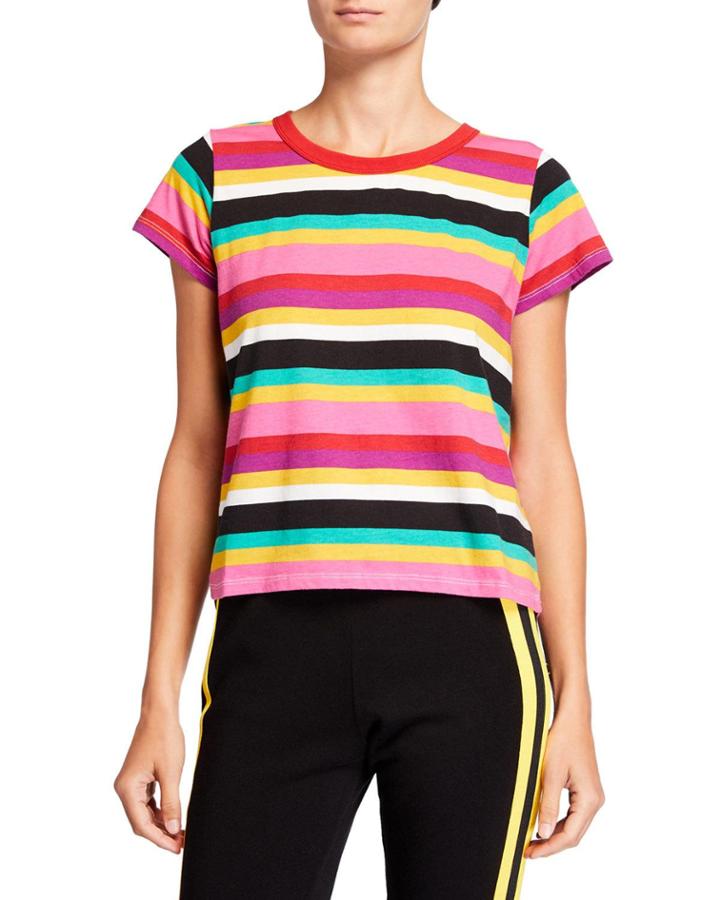 Rainbow-stripe Short-sleeve Cotton Tee