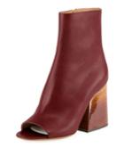 Chunky-heel Peep-toe Bootie, Bordeaux