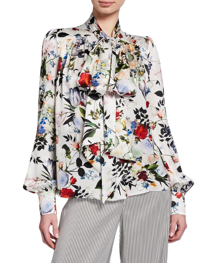 Lucien Tie-neck Long-sleeve Floral-print