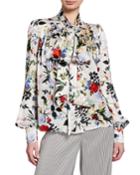 Lucien Tie-neck Long-sleeve Floral-print