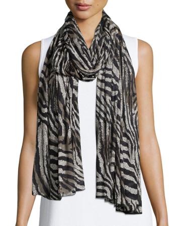 Neiman Marcus Animal-print Modal Scarf, Zebra, Women's