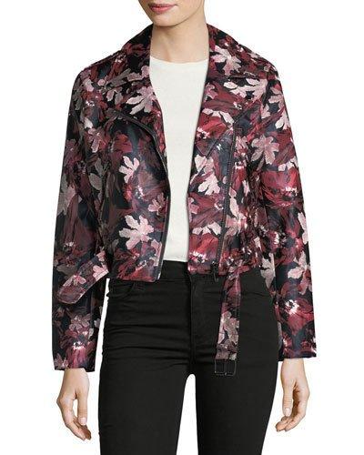 Floral Vegan Leather Motorcycle Jacket