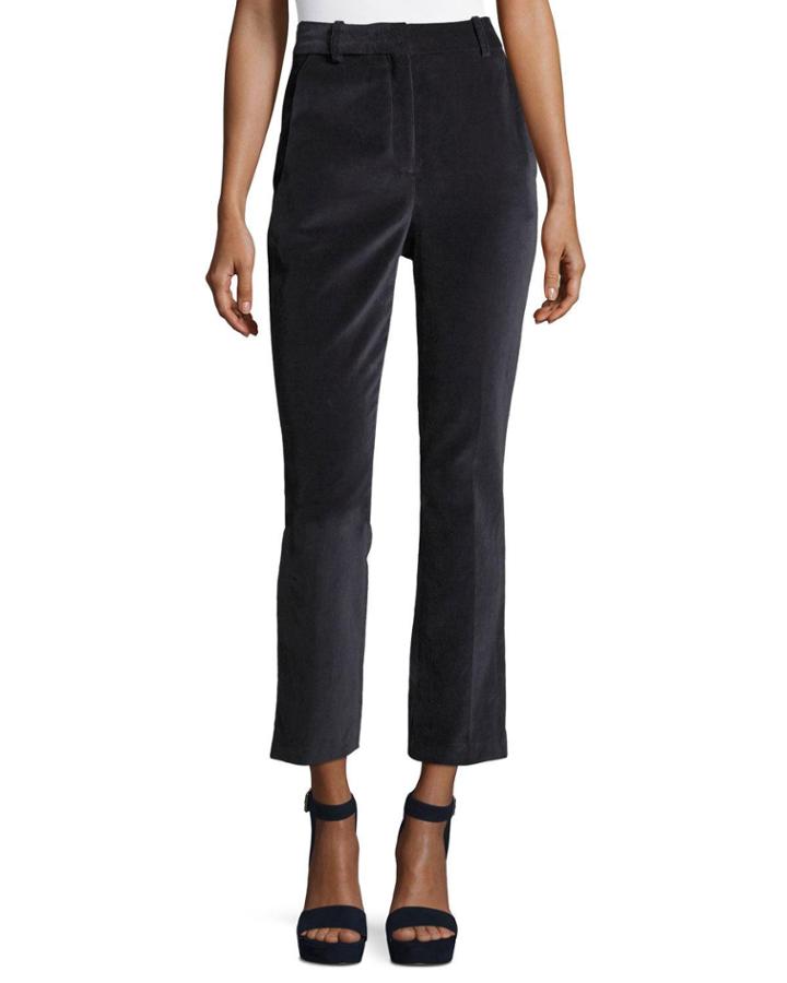 High-waist Straight-leg Stretch-velvet Pants